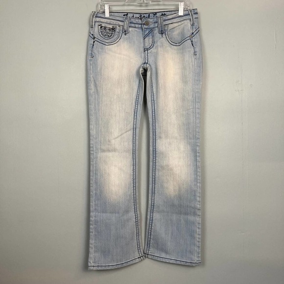 INDUSTRIAL Cotton Light Wash Boot Cut Denim Jeans Junior's Size 5 Navy Contrast - Picture 1 of 12